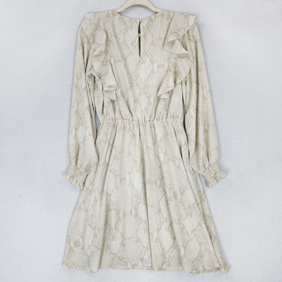Banana Republic Dress Womens Small Cream Snakeskin Print Ruffle Lightweight - Picture 10 of 11